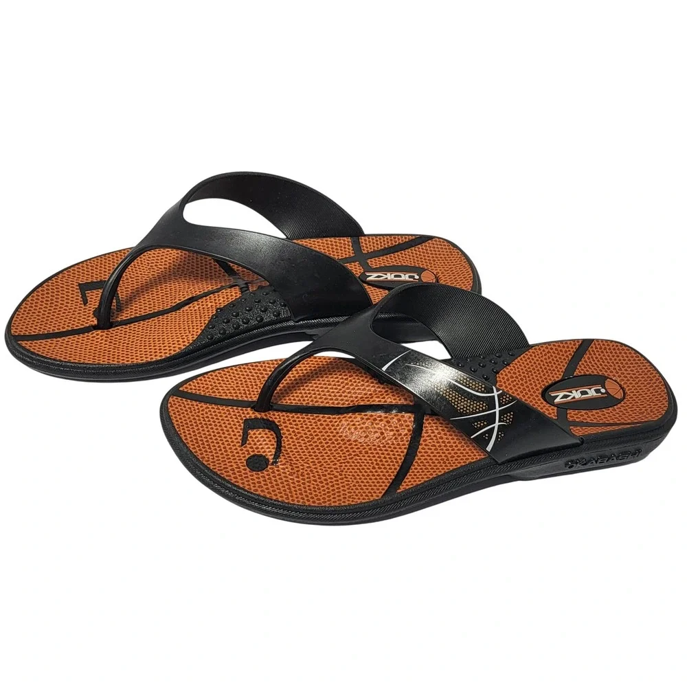 Okabashi Jukz Basketball Flip Flops Mens Medium Orange Black Made in USA Sandals